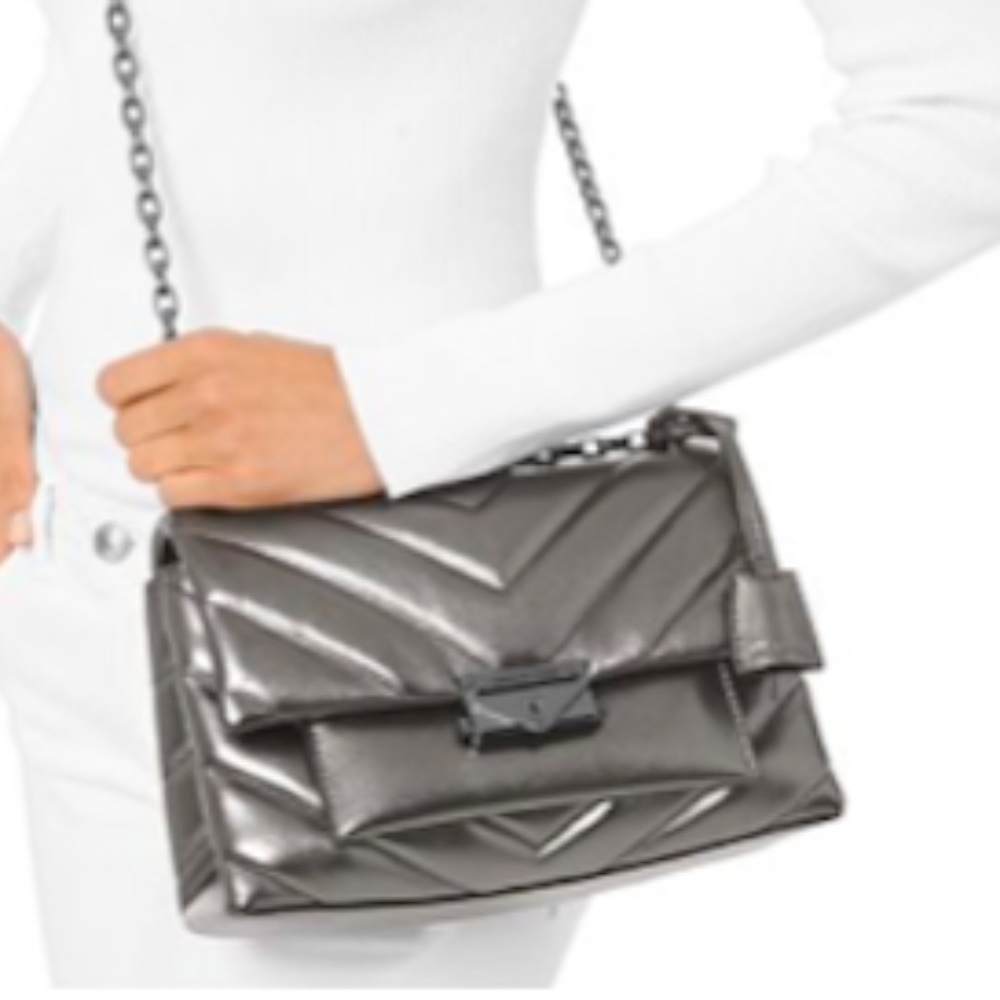NWT Michael Kors Cece Chevron-Quilted Metallic Leather Crossbody Original Pkg